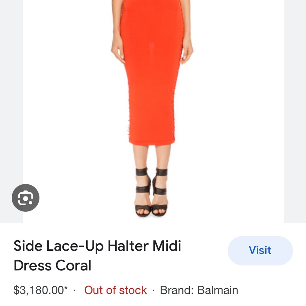 BALMAIN Side Lace-Up Black Halter Midi
Dress.